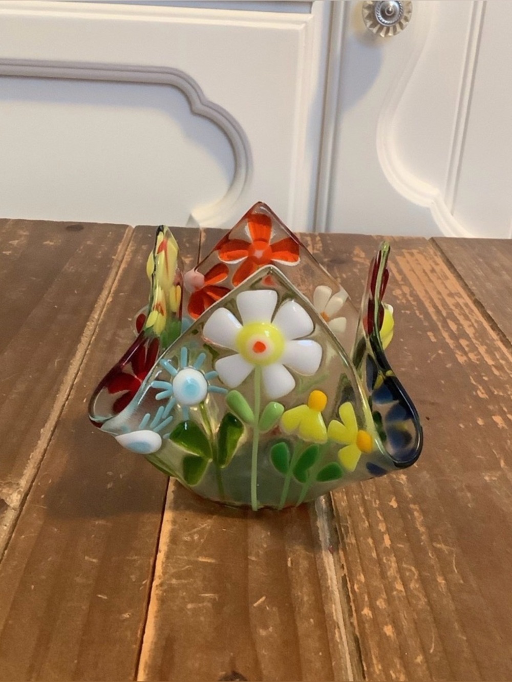 Fusion glass tea light candle holder